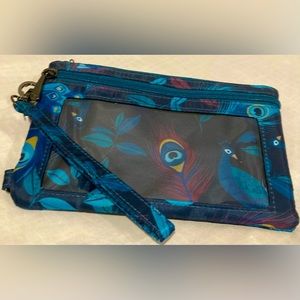 Lug Wristlet Pouch - Peacock Multi            With Touch Screen Phone Pocket